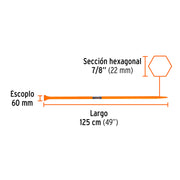 Barreta de punta de 7/8' x 125 cm, escoplo 60 mm, TRUPER