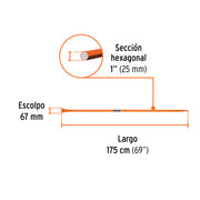 Barreta para tierra dura de 1'x175 cm, escoplo 67 mm, TRUPER