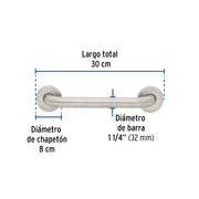 Barra recta de seguridad, acero inoxidable, 30cm, FOSET
