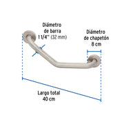 Barra angular de seguridad, acero inoxidable, 40cm, FOSET