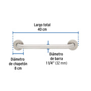 Barra recta de seguridad, acero inoxidable, 40cm, FOSET