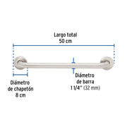 Barra recta de seguridad, acero inoxidable, 50cm, FOSET