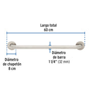 Barra recta de seguridad, acero inoxidable, 60cm, FOSET