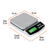 Báscula electrónica de precisión, recargable, 3 kg, TRUPER