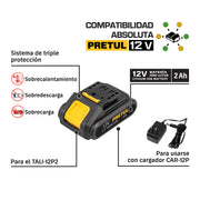 Batería ion litio, 12V, 2 Ah, PRETUL