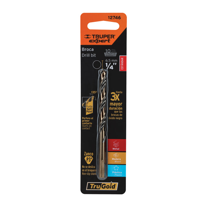 Broca HSS 1/4' Trugold para metal en blíster, EXPERT