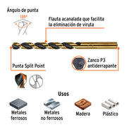 Broca HSS 19/64' Trugold para metal, TRUPER EXPERT