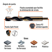Broca HSS 1' Trugold para metal, TRUPER EXPERT