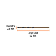 Broca HSS 2.5 mm Trugold para metal, TRUPER EXPERT