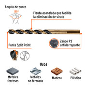 Broca HSS 3/16' Trugold para metal, TRUPER EXPERT