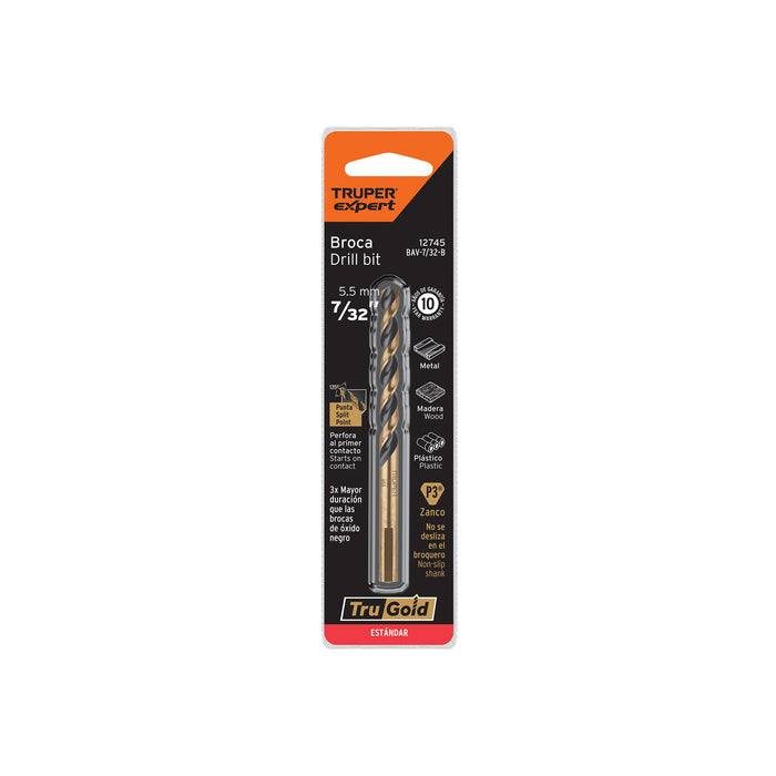 Broca HSS 7/32' Trugold para metal en blíster, EXPERT