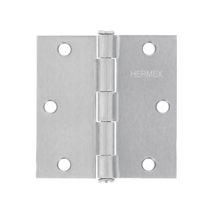 Bisagra cuadrada 3-1/2', acero satinado, cabeza plana HERMEX