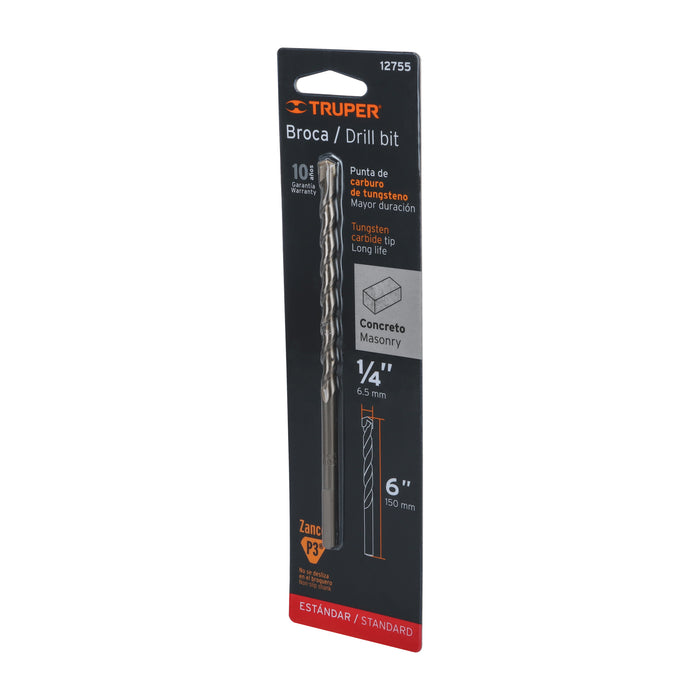 Broca para concreto de 1/4 x 6' en blíster, TRUPER