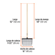 Bieldo para estiércol, 16 dientes, mango 54',cabeza plástica