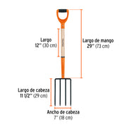 Bieldo para jardín, 4 dientes cuadrados, mango 29', puño 'Y'
