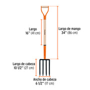 Bieldo para jardín, 4 dientes, mgo 34', puño 'Y', TRUPER