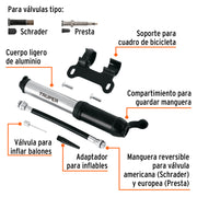 Mini bomba manual para bicicleta, abatible, 75 PSI, TRUPER