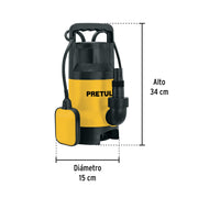 Bomba sumergible plástica, 1-1/2 HP para agua sucia, PRETUL