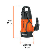 Bomba sumergible plástica, 1 HP para agua sucia, TRUPER