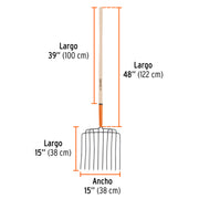 Bieldo para estiércol, 10 dientes, mango 48', cabeza soldada