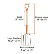 Bieldo para paja, 4 dientes, mango 34', puño 'Y', TRUPER