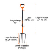 Bieldo para paja, 5 dientes, mgo de acero 37',puño'Y' TRUPER