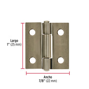 Bisagra rectangular 1' latón antiguo, HERMEX