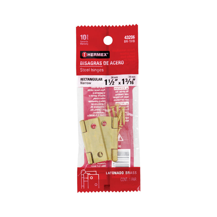 Bolsa 2 bisagras rectangulares 1-1/2x1-3/16', acero latonado