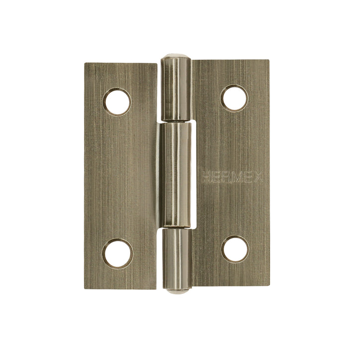 Bisagra rectangular 1-1/2 x 1-3/16', latón antiguo, HERMEX