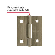 Bisagra rectangular 1-1/2 x 1-3/16', latón antiguo, HERMEX