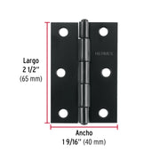 Bisagra rectangular 2-1/2 x 1-5/8', acero negro mate, HERMEX