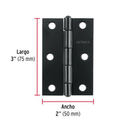 Bisagra rectangular 3' negra, HERMEX