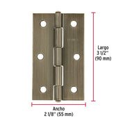 Bisagra rectangular 3-1/2' latón antiguo, HERMEX