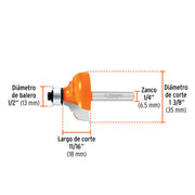 Broca para router, clásica, 1-3/8' con balero, TRUPER
