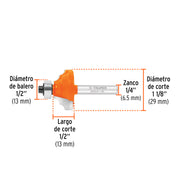 Broca para router, moldura clásica, 1-1/8' con balero,Truper