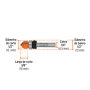 Broca para router, media caña, 1/2' con balero, TRUPER