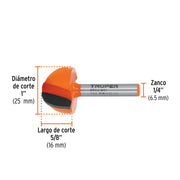 Broca para router, media caña, 1', TRUPER