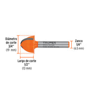 Broca para router, media caña, 3/4', TRUPER