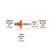 Broca para router, pecho paloma, 1-1/4' con balero, TRUPER