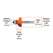 Broca para router, pecho paloma, 1-1/8' con balero, TRUPER