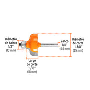 Broca para router, pecho paloma, 1-3/8' con balero, TRUPER
