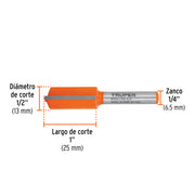 Broca para router, recta 2 filos, 1/2', TRUPER