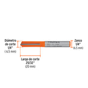 Broca para router, recta 2 filos, 1/4', mediana, TRUPER