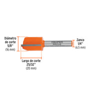 Broca para router, recta 2 filos, 5/8', TRUPER