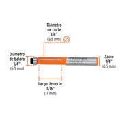 Broca para router, corte recto, 1/4' con balero, TRUPER