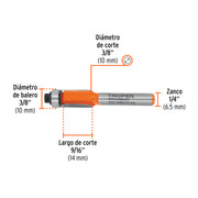 Broca para router, corte recto, 3/8' con balero, TRUPER
