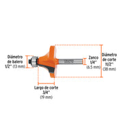 Broca para router, redondeado, 1-1/2' con balero, TRUPER