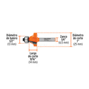 Broca para router, redondeado, 1' con balero, TRUPER