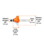 Broca para router, redondeado con moldura, 1-1/4' con balero