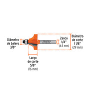 Broca para router, redondeado con moldura, 1-1/8' con balero